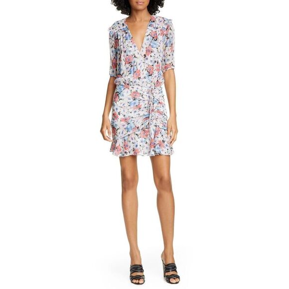 Veronica Beard Dakota Ruched Silk Floral Mini Dress White Multi Sz 6 WornOnTV - Picture 12 of 12